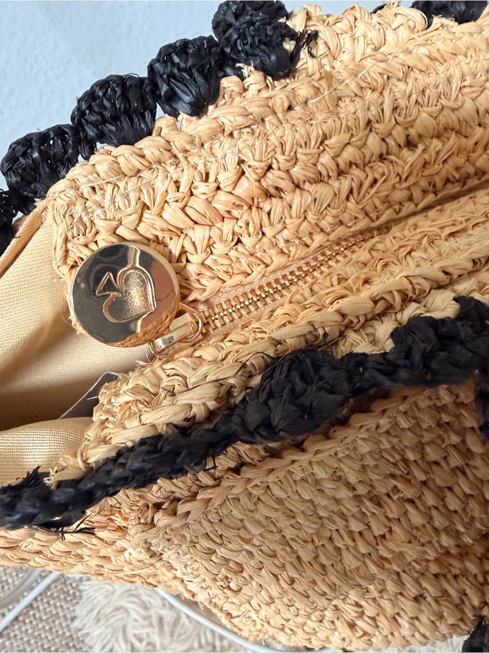 kate spade Natural Straw Shoulder Tote with Black Trim - Picture 5 of 5
